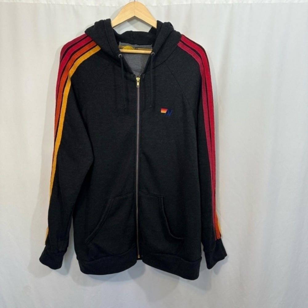 Aviator Nation Stiched Classic 4 Stripe Sleeve Hooded Zip Up Hoodie (unisex)